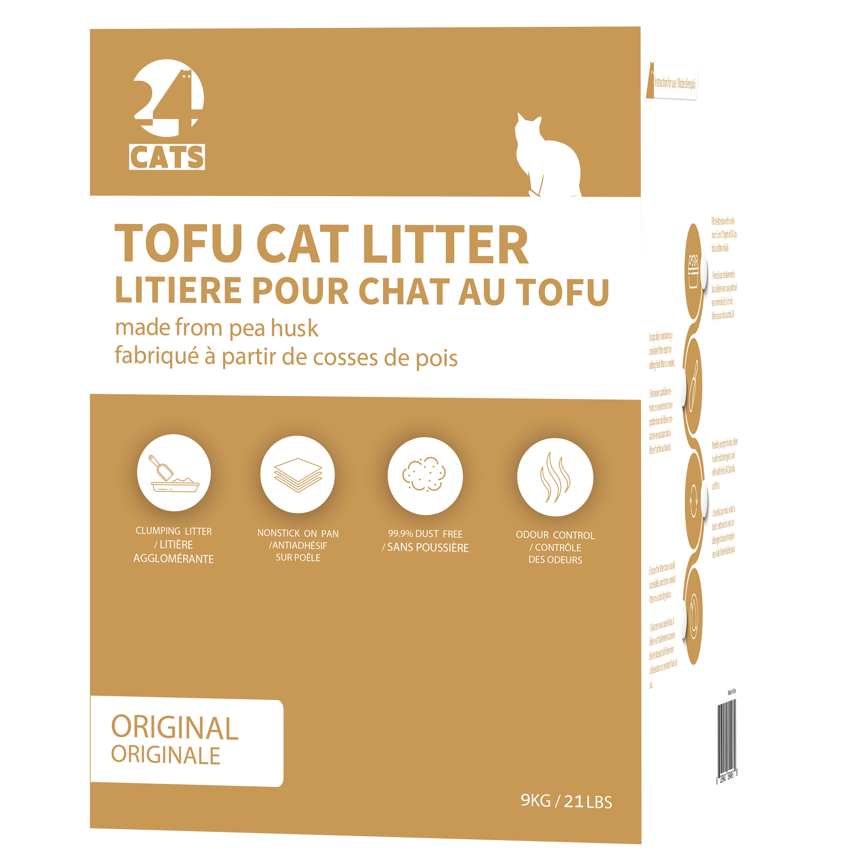 2mm Bigger Granules Less Dust - 24 CATS Pea Husks Natural Tofu Cat Litter 9KG/19.8lbs - Original