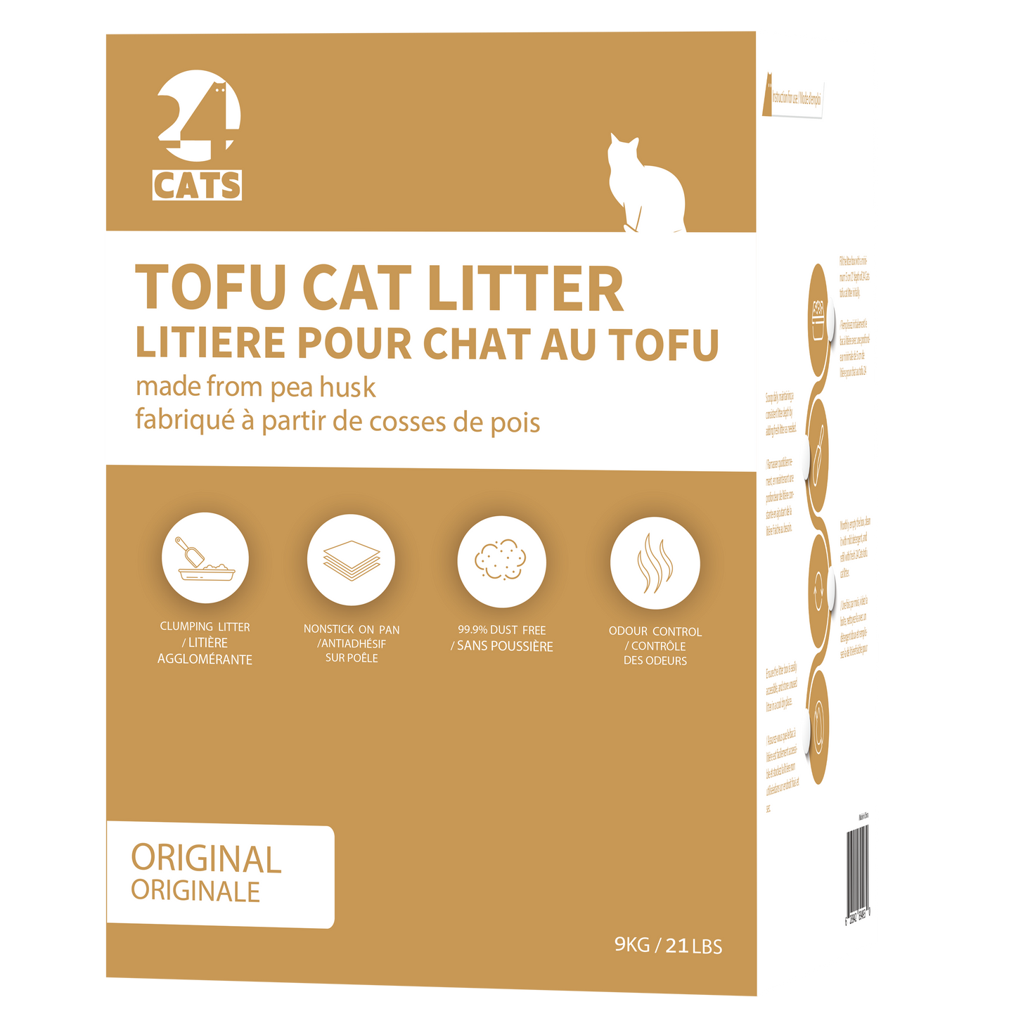 2mm Bigger Granules Less Dust - 24 CATS Pea Husks Natural Tofu Cat Litter 9KG/19.8lbs - Original