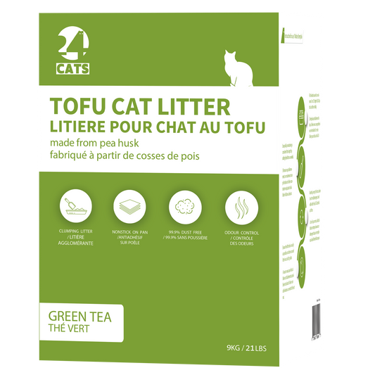 2mm Bigger Granules Less Dust - 24 CATS Pea Husks Natural Tofu Cat Litter 9KG/19.8lbs - Green Tea/Quick Clumping, Odor Control & Dust Free