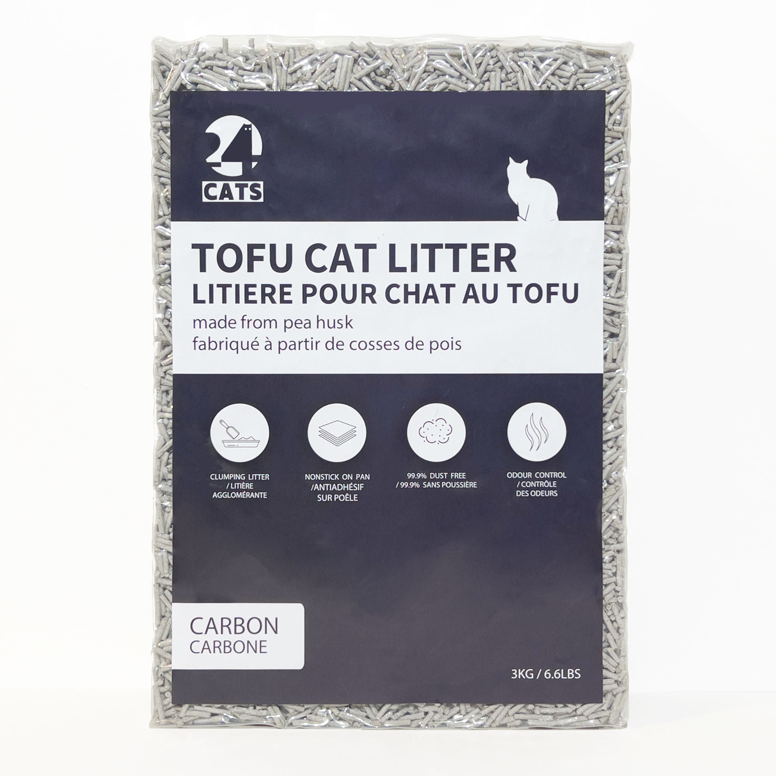 24 CATS Pea Husks Natural Tofu Cat Litter 3KG/6.6lbs - Carbon/Quick Clumping, Odor Control & Dust Free