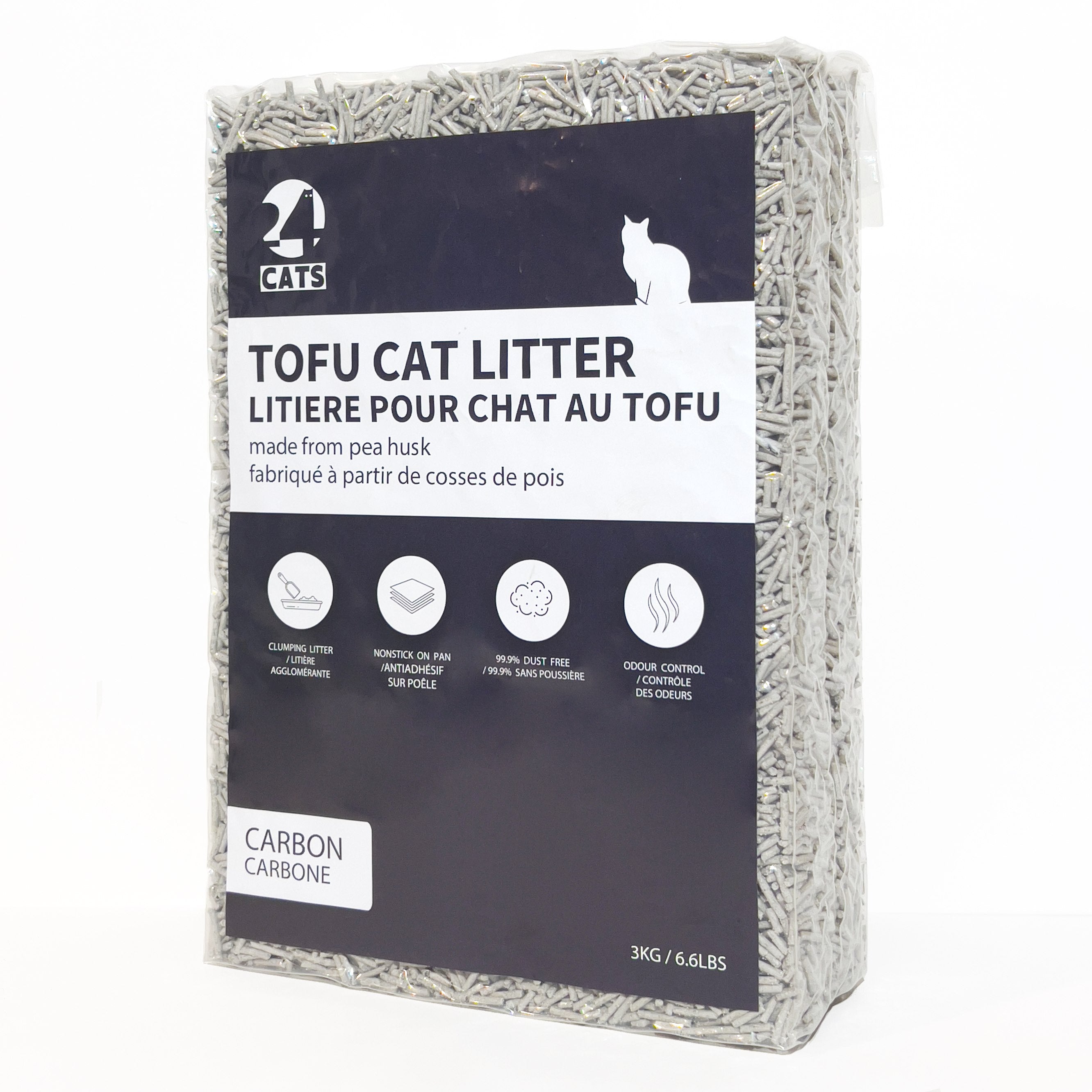 24 CATS Pea Husks Natural Tofu Cat Litter 3KG/6.6lbs - Carbon/Quick Clumping, Odor Control & Dust Free
