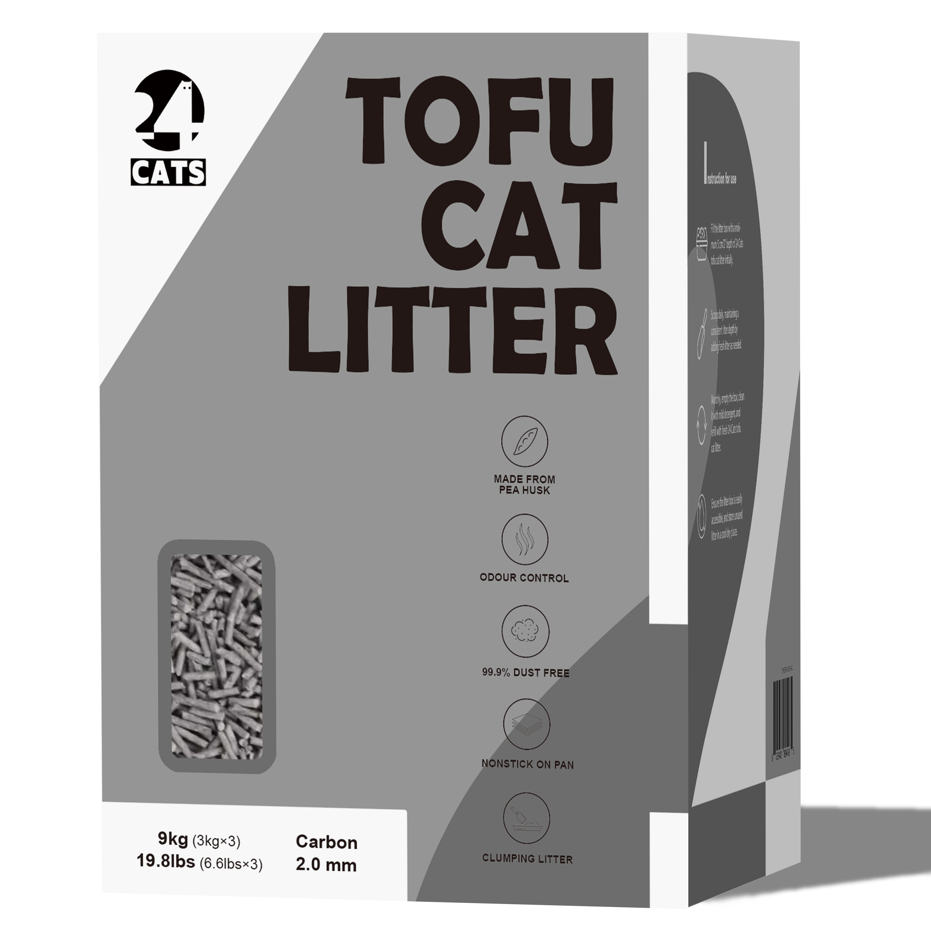 24 CATS Pea Husks Natural Tofu Cat Litter 9KG/19.8lbs - Carbon/Quick Clumping, Odor Control & Dust Free