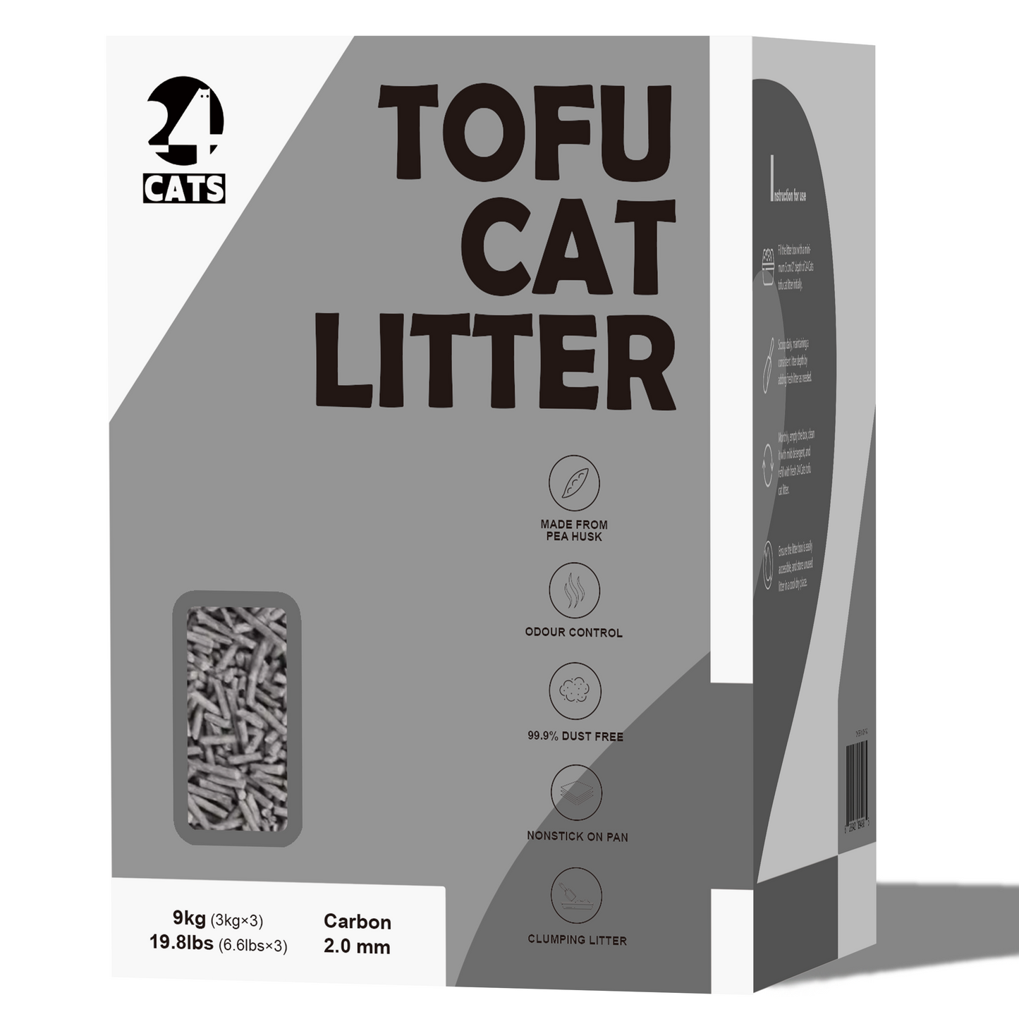 24 CATS Pea Husks Natural Tofu Cat Litter 9KG/19.8lbs - Carbon/Quick Clumping, Odor Control & Dust Free