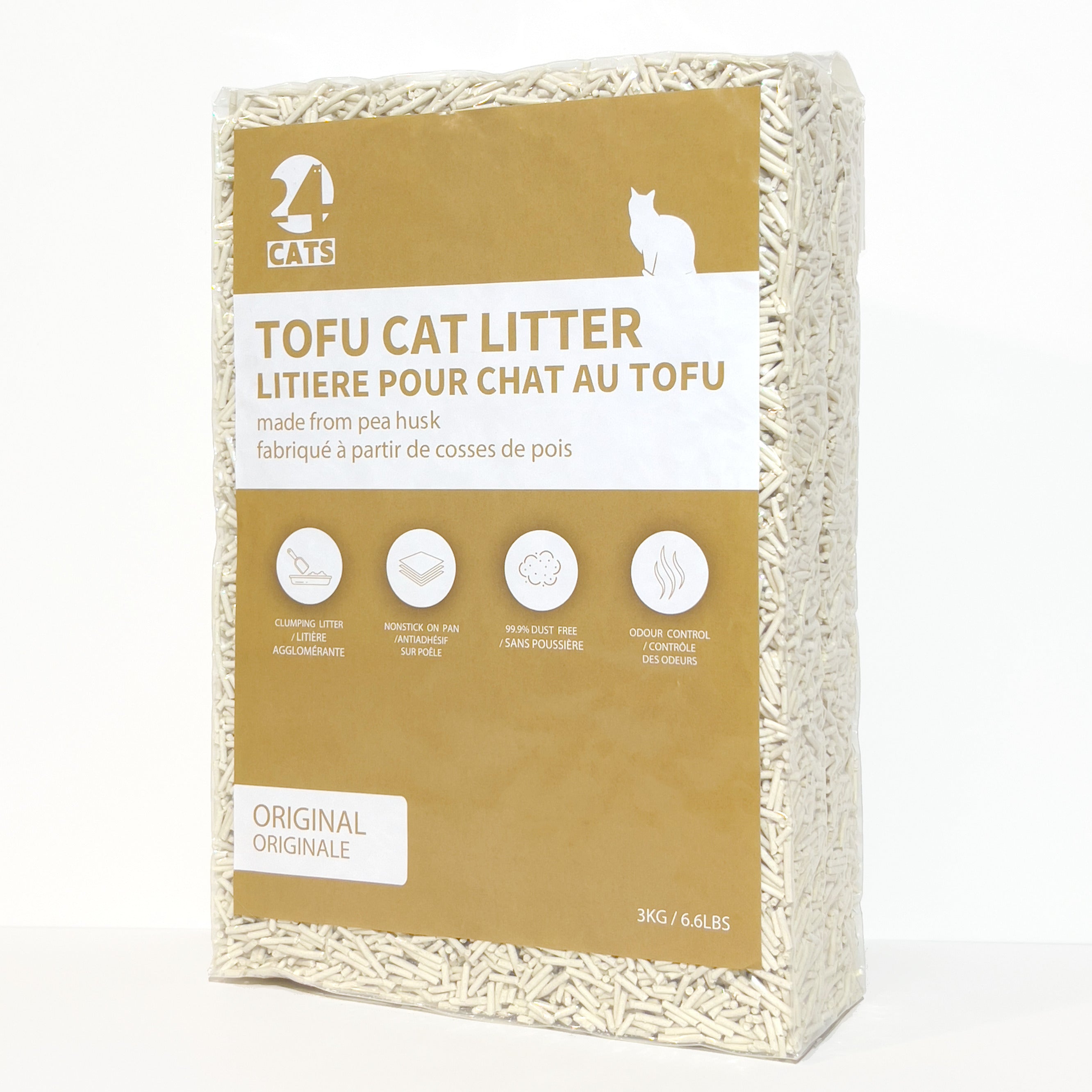 24 CATS Pea Husks Natural Tofu Cat Litter 3KG/6.6LB - Vanilla/Quick clumping, Odor Control & Dust Free