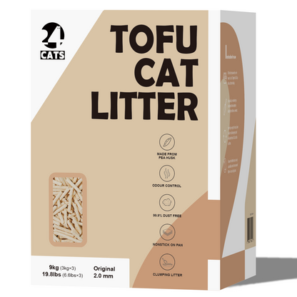 24 CATS Pea Husks Natural Tofu Cat Litter 9KG/19.8lbs - Vanilla/Quick clumping, Odor Control & Dust Free